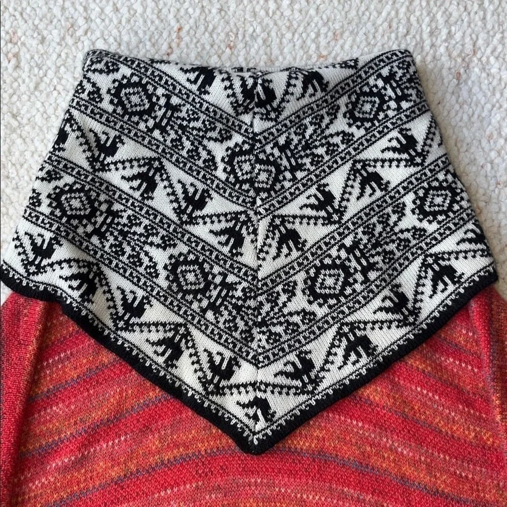 Jahuari Alpaca‎ Wool Knit Fair Isle Poncho Sweater Red OS